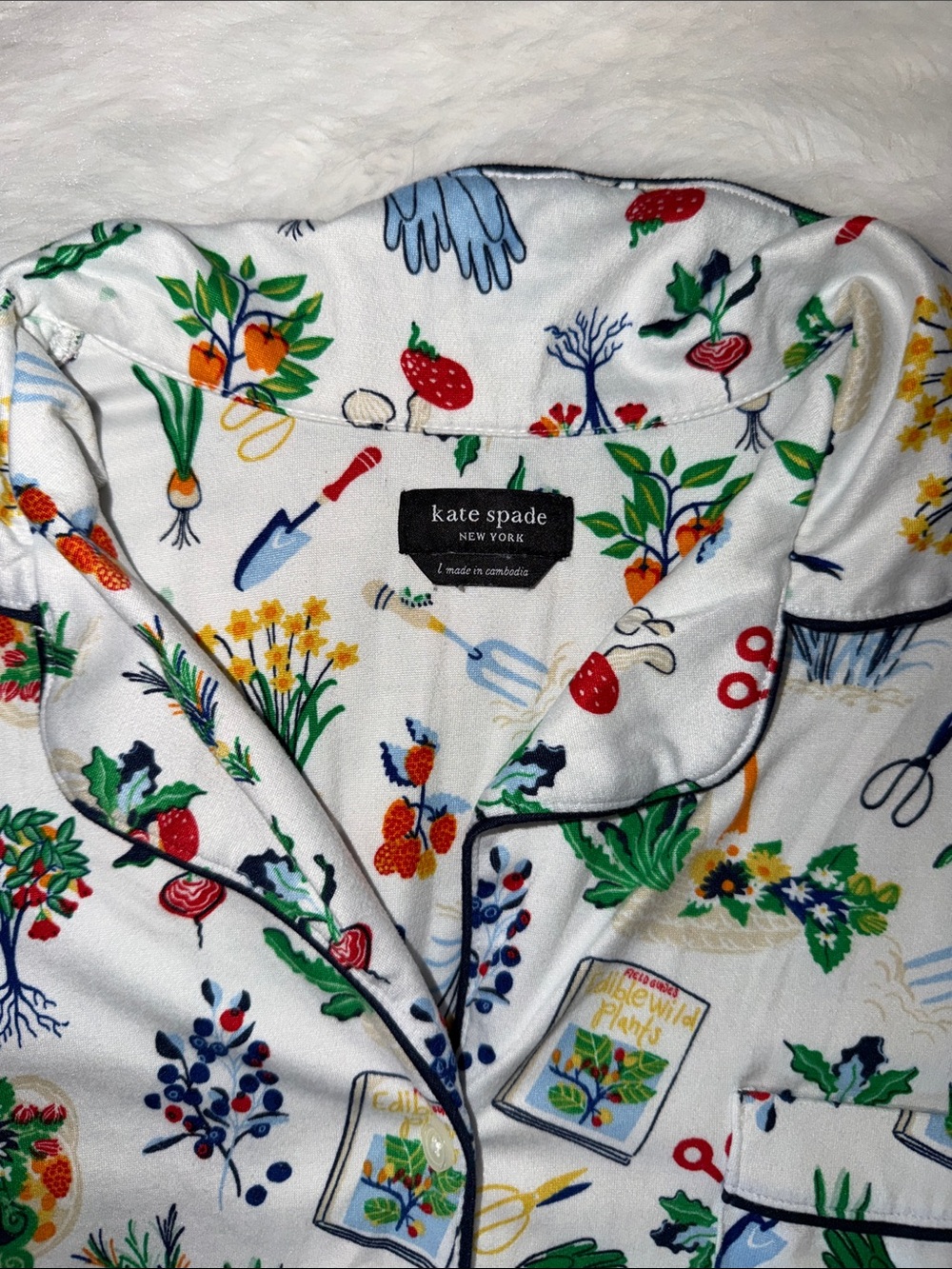 kate spade White Garden-Print Short Pajama Set size large - Picture 7 of 8